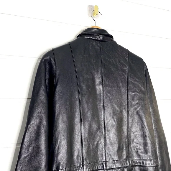 Vintage Genuine Lambskin Leather Black Parka w/ Fox Fur Trimmed Removable Hood - Picture 10 of 15